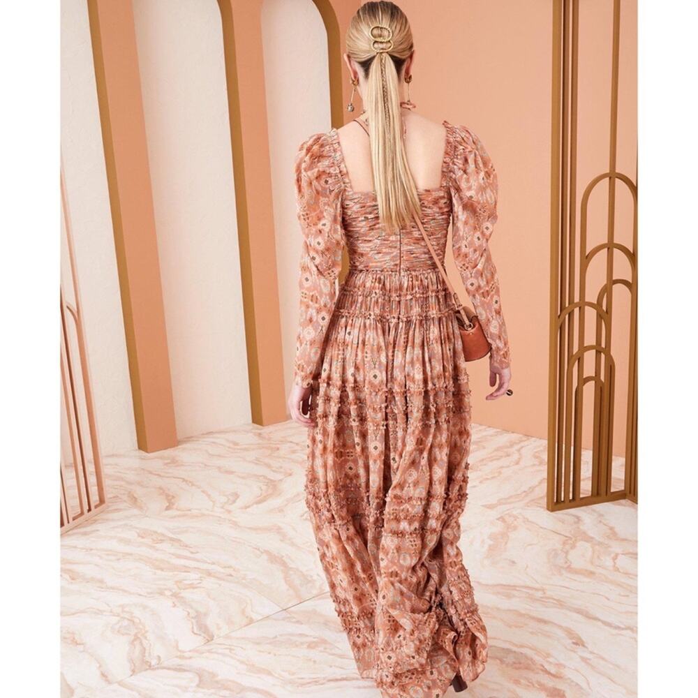 Ulla Johnson Rabia Horizon Brown Printed Silk Blend Maxi Gown Dress Women’s 2 - Picture 5 of 15